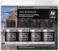 4 Metal Color bottles for painting jet engine exhausts. The colors included in the set can be used as a base for painting most of the exhausts of any jet engine.  Content: 4 x 32 ml./1.08 fl.oz. Metal Color  77.701 Aluminium 77.704 Pale Burnt Metal 77.711 Magnesium 77.713 Jet Exhaust