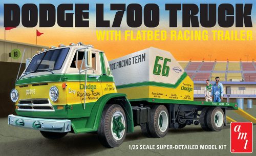 AMT 1966 Dodge L700 Truck w/ Flatbed Racing Trailer 1:25 1368 Model Kit