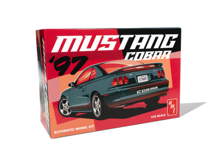 Model car kit box for  AMT 1997 Mustang Cobra on a white background