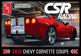 Model kit packaging for an AMT 2012 Chevy Corvette Coupe with 'CSR Racing' branding.