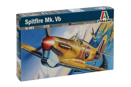Model airplane kit box for Spitfire Mk. Vb by Italeri on a white background