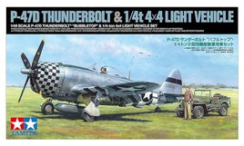 Tamiya 1/48 P-47D Thunderbolt Bubbletop w/Light Vehicle Aircraft Model Kit #25214