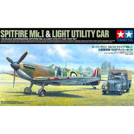 Tamiya 1/48 Supermarine Spitfire Mk.I W/Light Utility Car 10Hp Set Aircraft Model Kit #25211