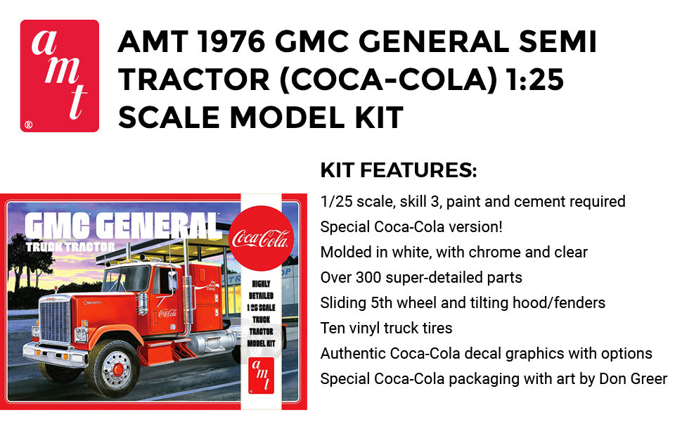 AMT 1976 GMC General Semi Truck - Super Detailed Coca-Cola 1/25 Model Big Rig Hauler Model Kit - Shore Line Hobby
