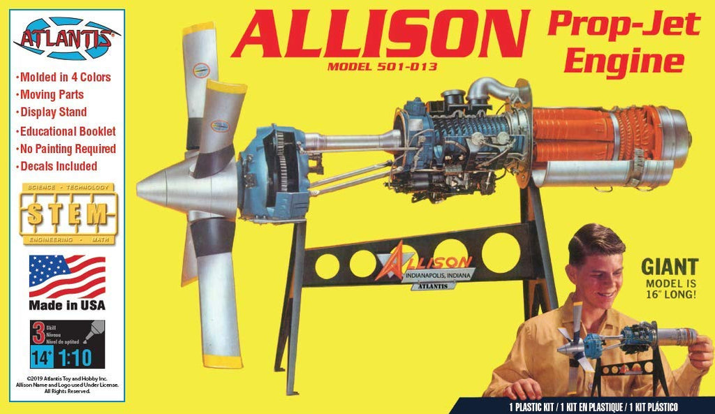 Allison Prop Jet Aircraft Engine STEM Plastic Model Kit 1/10 Atlantis 1551 - Shore Line Hobby